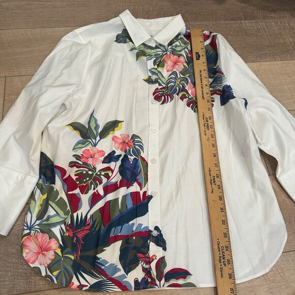 Chicos Womens Tropical Print Button-Up Shirt Size 12 Cotton Blend 3/4 Sleeves - Picture 4 of 8